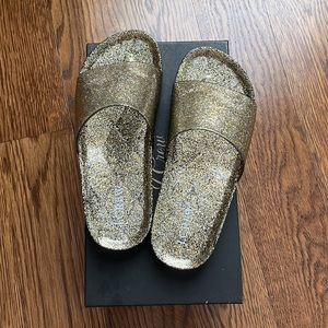 J. Crew Pool Slide Sandals in Gold Glitter - 7